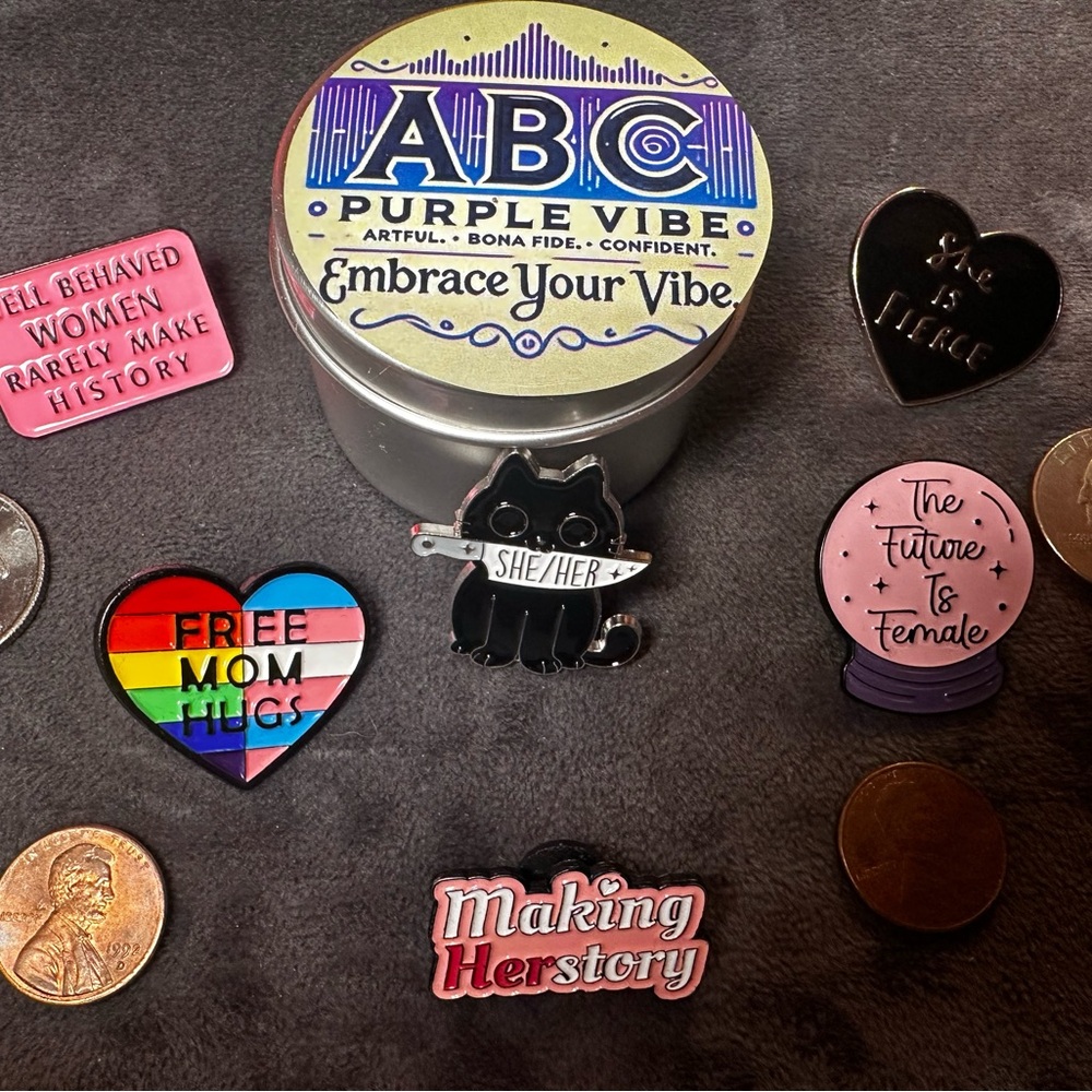 ✨ ABC Purple Vibe Enamel Pins | Feminist, Pride, Self Love | Bundle & Save 💜 - Picture 3 of 4